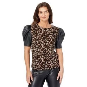 Michael Kors Leopard Print Blouse with Black Puff Sleeves
